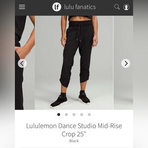 Lululemon Black Dance Studio Mid-Rise Cropped Pants 25" Inseam Women's 6